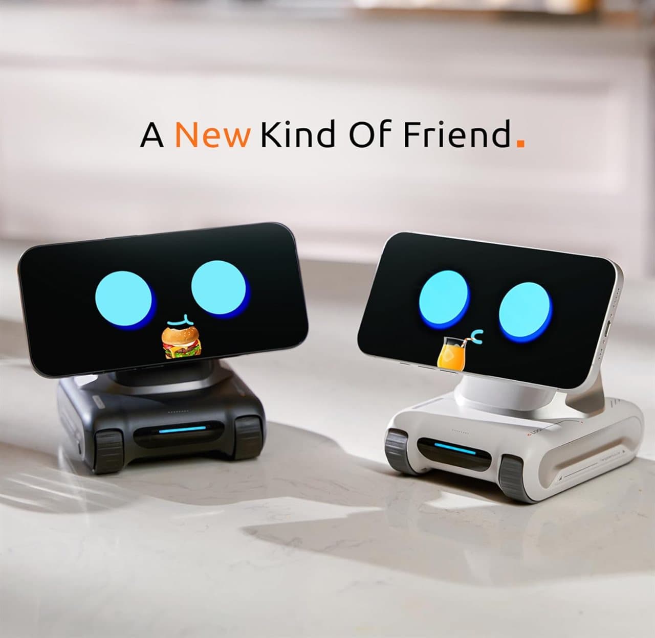 A desktop robot that wears your phone as a face. It reads your gestures.